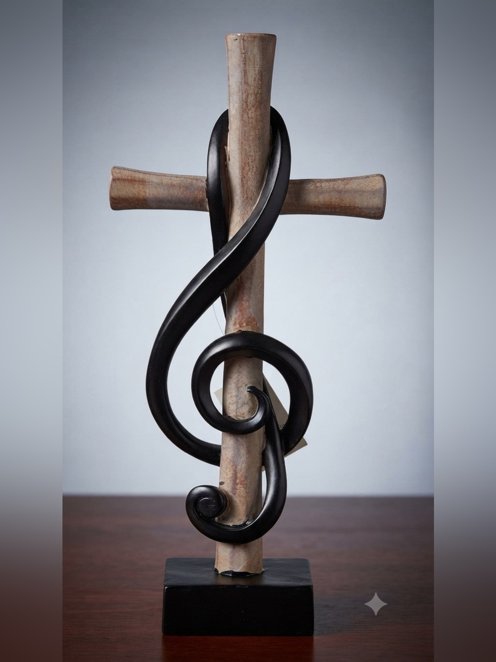 Dicksons Cross w/Intertwined Treble Clef 5 x 11.5 Resin Stone Tabletop Figure